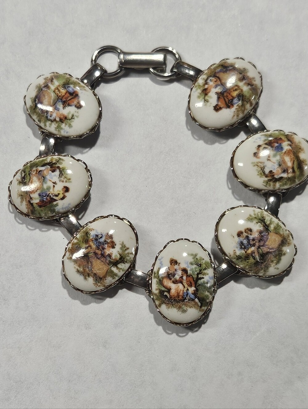 Vintage Porcelain Fragonard  Courting Couple Victorian Style Bracelet